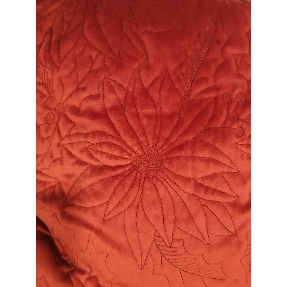 Holiday Embroidered Poinsettia Red Throw Pillow Christmas Decor